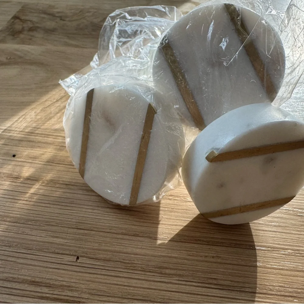 West Elm White Marble Drawer Pulls New Set of 3